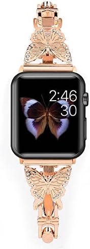 Дизајниран за Apple Види Бенд Симпатична Луксузен Нерѓосувачки Метал Wristband За Жените 38/40/41mm Домот Нараквица Со Сјајна Дијаманти
