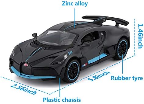 Bugatti Divo Diecast Автомобил,Цинк Легура Кастинг Модел Играчка Автомобил се Повлече Назад Автомобил,1/32 Скала - Подарок Играчка за Деца Години Момчиња и Девојчиња (Сива)