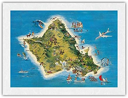 На Островот Оаху, Хаваи - Гроздобер што може да се Види Сликовно Картата со Ray Lanterman в.1962 година - Премија Unryu Оризова Хартија