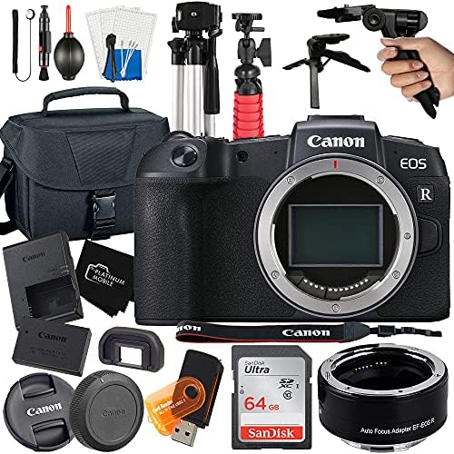 Canon EOS RP Mirrorless Дигитална Камера (Тело Само) со Планината Авто Фокус Адаптер EF-EOS R + Картичка 64GB + Tripod + Случај +