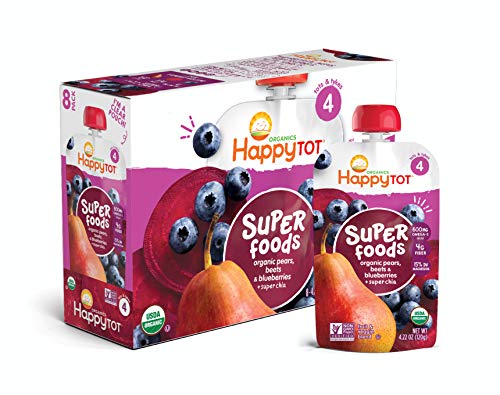 Среќен Обуката Органски Супер Храна Фаза 4, Круши, Боровинки & Репка + Супер Chia, 4.22 Унца Торбичка (Пакување од 16) пакување може