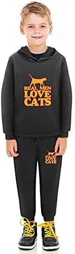 Вистински Мажи Сакаат Мачки Младите Pullover Качулка и Sweatpants Одговараат на 2 Парче Облека Мода Sweatshirt Сет За Момчиња и Девојчиња