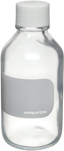 Wheaton 221014 Јасно Borosilicate Стакло 125mL Безбедност Обложени Reagent Шише, со 33-430 Бела Полипропилен PTFE Наредени Завртка
