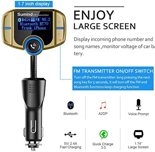 (Надградена Верзија) Sumind Автомобил Bluetooth FM Предавателот, Безжичните Радио Адаптер за Hands-Free Комплет со 1.7 Инчен Дисплеј,