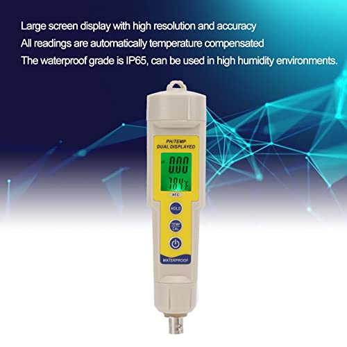Дигитални pH Метар, Висока Точност Водоотпорен Киселост pH Тестер со Висока Резолуција и ATC, pH Температура pH Метар Тест Пенкало