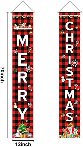 Unves Среќен Божиќ Банер за Дома - Божиќ Тремот Знак Украси за Отворен и Затворен, Зимски Одмор Ѕид Виси Црвено Бивол Проверете Plaid