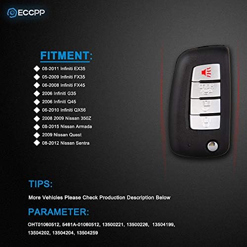 ECCPP 4 Копчето Замена Неисечени Keyless Entry Далечинскиот Клуч Фоб за Infiniti EX35 FX35 FX45 G35 Q45 QX56 за Nissan Армада Потрагата