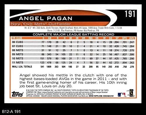 2012 Topps 191 Ангел Пагански Њујорк Mets (Бејзбол Картичка) NM/МТ Mets