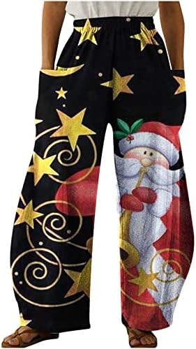 Божиќ Панталони за Жени Секојдневен Лабава Панталони со Џебови Божиќ Gnomes Печати Широк Нога Панталони Тренингот Sweatpants