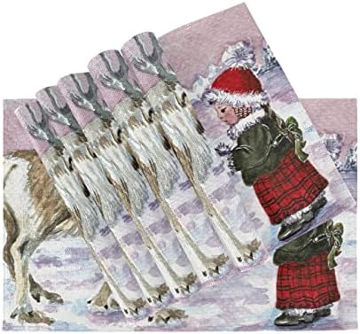 CHSIN Божиќ Картичка со Ирваси и Девојка Placemats Сет од 6 Не се Лизга Перат Имитација Лен Маса Душеци за Кујна, Трпезариска Маса