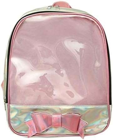 GK-О Ita Торба Ранец со Bowknot Дизајн Холограмот Боја Транспарентен Прозорец Daypack (Розева)