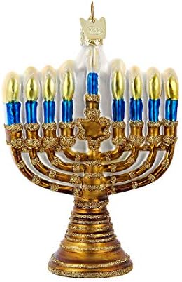 Курт Адлер Благородни Камења, Злато Еврејски Menorah Стакло Празник Hanukkah Украс
