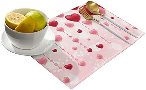 Валентин Срцето Placemats Сет од 6 Љубов Срцето Балон Placemats за Трпезариска Маса Романтична Розова Црвено Tablemats За Дома Свадба