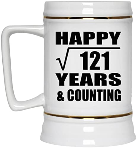 Среќен 11 Годишнината Квадратен Корен од 121 Години, & Броење - 22oz Пиво Штајн Керамички Бар Кригла Tankard Drinkware - за Жена