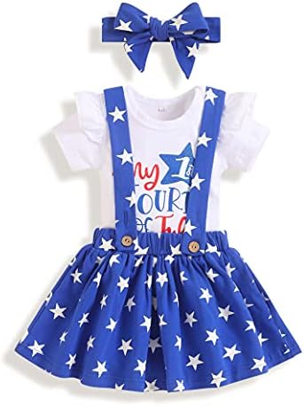 bilison 4ти јули Деца Девојка Облека Американското Знаме Ѕвезда и Шари Модел се Облекуваат Деца Девојка 4ти јули Фустан Сет