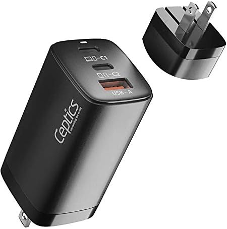 USB В Ѕид Полнач, Ceptics 65W 3 Порт PD 3.0 Ултра Компактен Полнач [GaN Техника], Брз Тип C Адаптер за Полнење - Мал USB + Dual USB-C