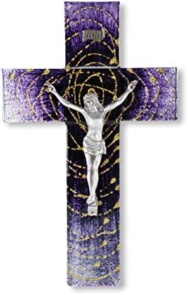 Виолетови со Златни/Сребрен Ореол Раскошен Католичкиот Верски 10 Инчен Ѕид Крстот Крсте