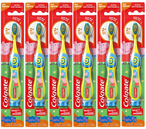 Colgate Peppa Свиња Деца Прирачник Четка за заби со Вшмукување Чаша за Мали Деца на Возраст од 2+, Екстра Мек Пакет од 6 (боја може