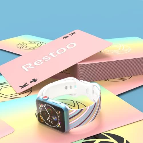 Restoo Силикони Спорт Бендови Компатибилен со Apple Види Бенд 38mm 40mm 42mm 44mm за Жените, Моделот Печатени Мека Спорт Замена Рака
